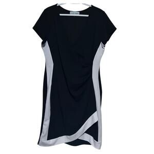 Almost Famous Women's Black Grayish White Trim Short‎ Sleeve Dress Size 2X